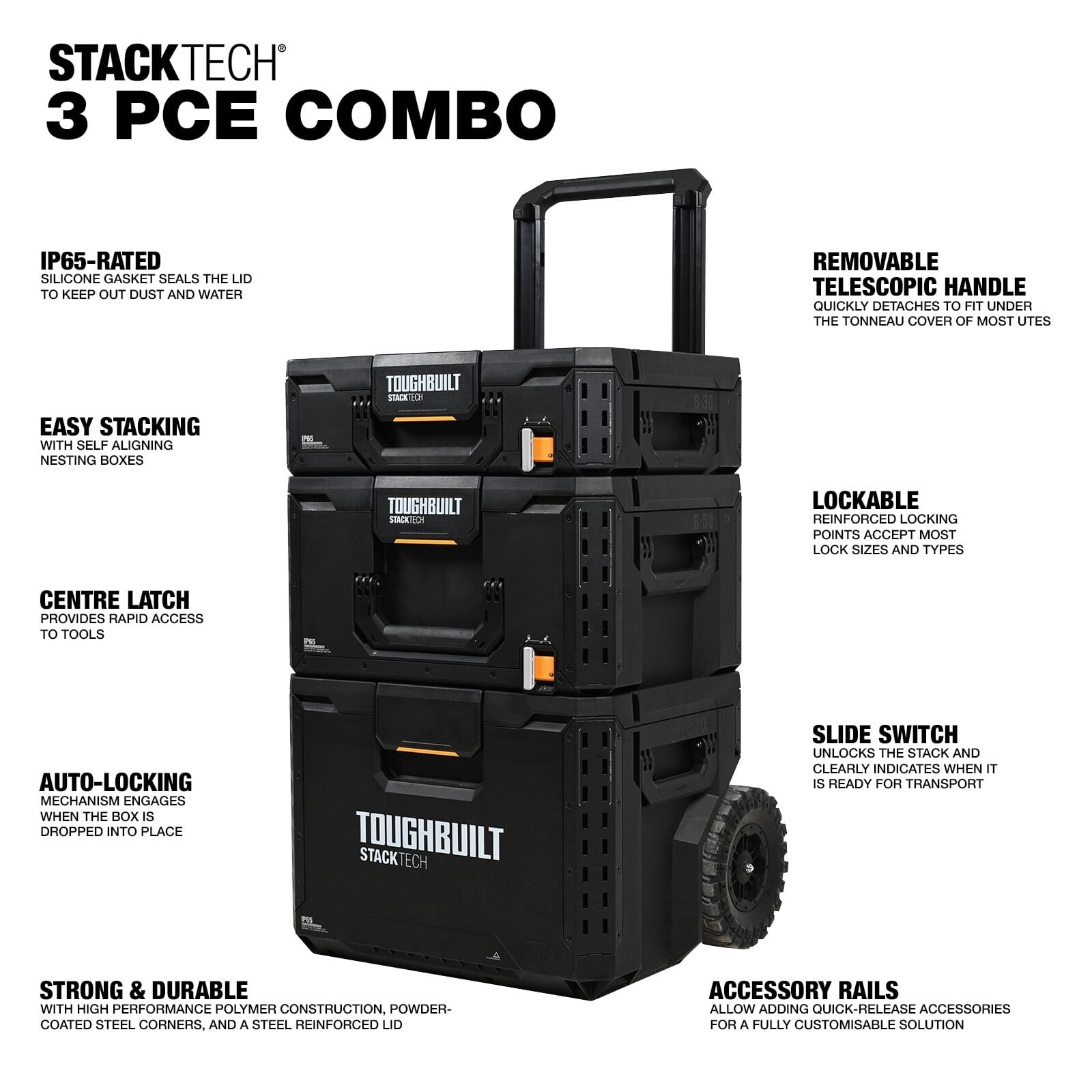 STACKTECH 3PC ROLLING TOOL BOX SET